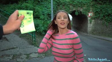 Long haired brunette fucked at public