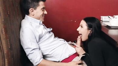 Angela White and Jordi El Niño Polla fucking in restaurant booth