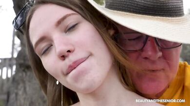 Old man fucks young girl outdoors