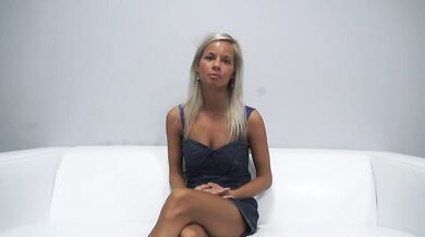 Skinny oiled blonde at casting