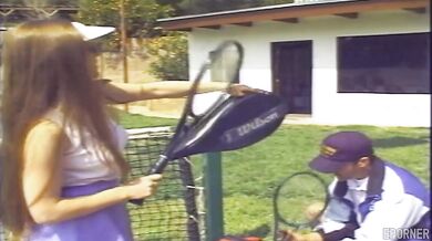 Sex during a tennis match in vintage porn