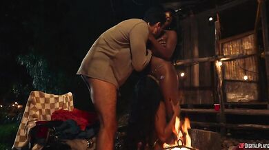 Two black girls Nicole Kitt and August Skye in threesome