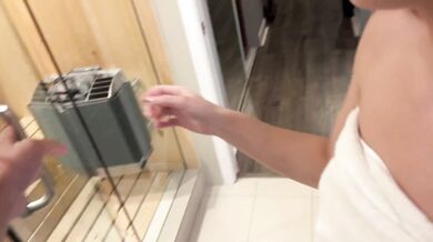 My girlfriend and her stepmom share my dick in the sauna