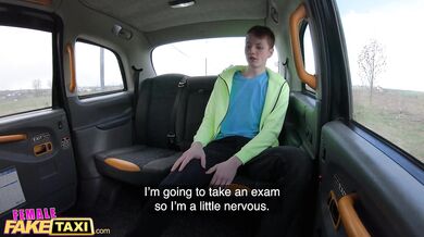Female taxi driver can't resist a young customer and his hard cock