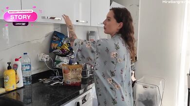 She doesn't want to keep her husband waiting, so she fucks her stepson in quickie