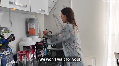 She doesn't want to keep her husband waiting, so she fucks her stepson in quickie