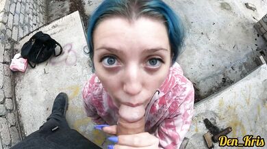 Cute schoolgirl has sex in abandoned building and gets cum on her face