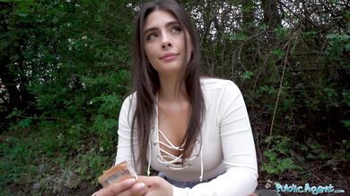 Tru Kait riding a big dick deep inside her wet pussy outdoors in public