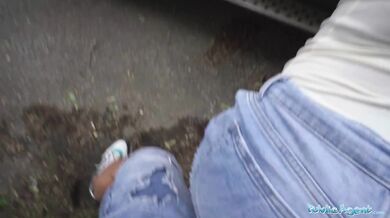 Tru Kait riding a big dick deep inside her wet pussy outdoors in public