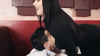 Angela White and Jordi El Niño Polla fucking in restaurant booth