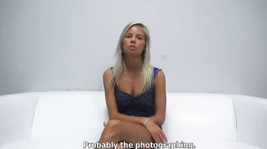Skinny oiled blonde at casting