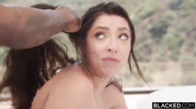 Student fucks with big black cock on terrace with beautiful view