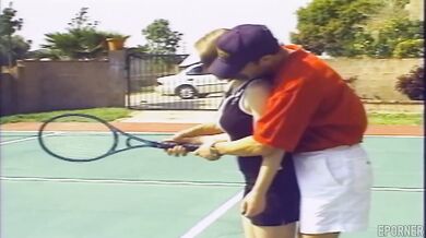 Sex during a tennis match in vintage porn