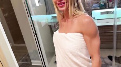 My girlfriend and her stepmom share my dick in the sauna