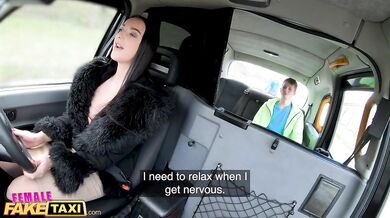 Female taxi driver can't resist a young customer and his hard cock