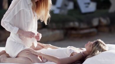 Outdoor lesbian fun between Izzy Delphine and Gina Gerson