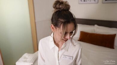 Shy young hotel maid Hope Heaven gets fucked by perverted hotel guest for money