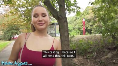 Public Agent - Sexy blonde with amazing natural tits takes off condom to enjoy herself raw