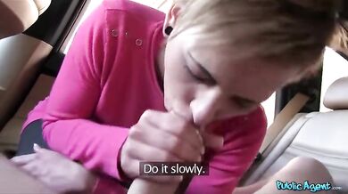 Short-haired amateur fucked by Public Agent in the car