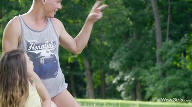 WOW GIRLS - Two girls found their horny friend riding guy with big cock in public park