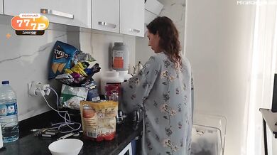 She doesn't want to keep her husband waiting, so she fucks her stepson in quickie