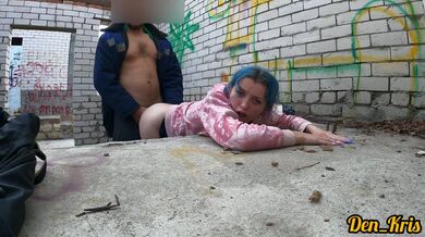 Cute schoolgirl has sex in abandoned building and gets cum on her face