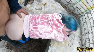 Cute schoolgirl has sex in abandoned building and gets cum on her face