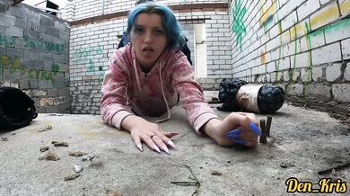 Cute schoolgirl has sex in abandoned building and gets cum on her face
