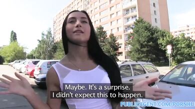 Public Agent - Stunning brunette fucks in the car for money