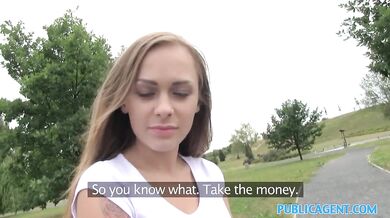 Petite Russian with great tits takes cock for cash