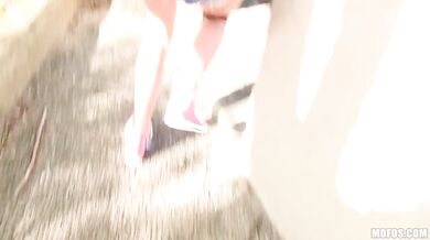 Ashley Anderson saved from cop and pays back by dropping to her knees and sucking his big cock