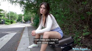 Tru Kait riding a big dick deep inside her wet pussy outdoors in public