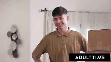 Five Sexy MILFs Reverse Gangbang Delivery Guy After Unboxing Lesbian Big Strap-Ons