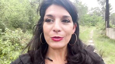 Kinky French brunette gets double stuffed in a forest fuckfest