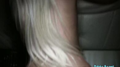 Stunning blonde bombshell rides a big hard cock for money!