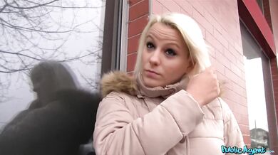 Public Lesbian Fucks Blonde in Red Bra for Cash