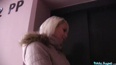 Public Lesbian Fucks Blonde in Red Bra for Cash
