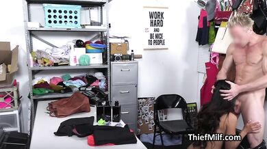 Security Guard Grabs Thief's Buttplug and Pounds Her Asshole