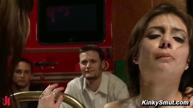 Jynx Maze Endures Hooded Public Bar Bondage And Deep Fisting